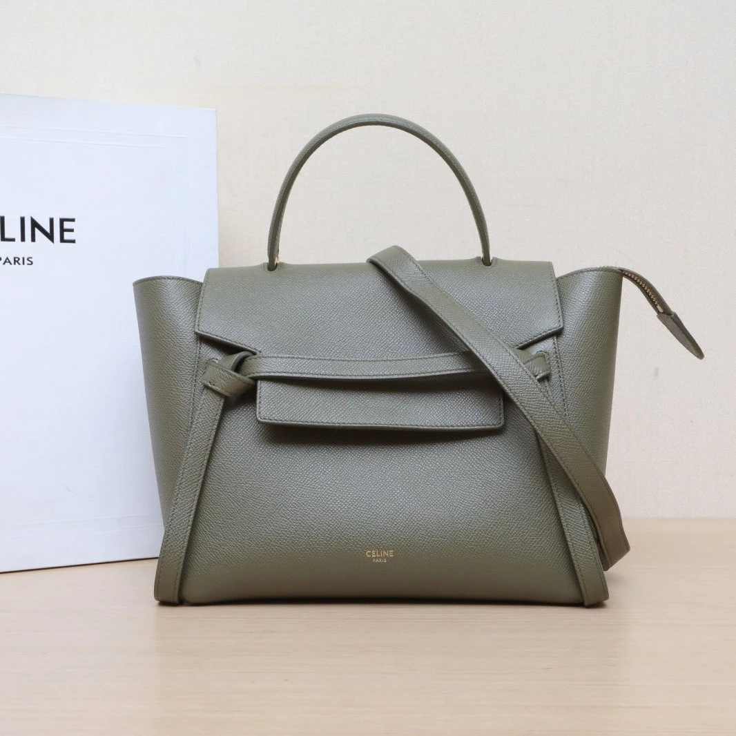 95新 Celine/思琳 【攀攀】Belt 鲶鱼包 Micro 24 绿色 金扣
