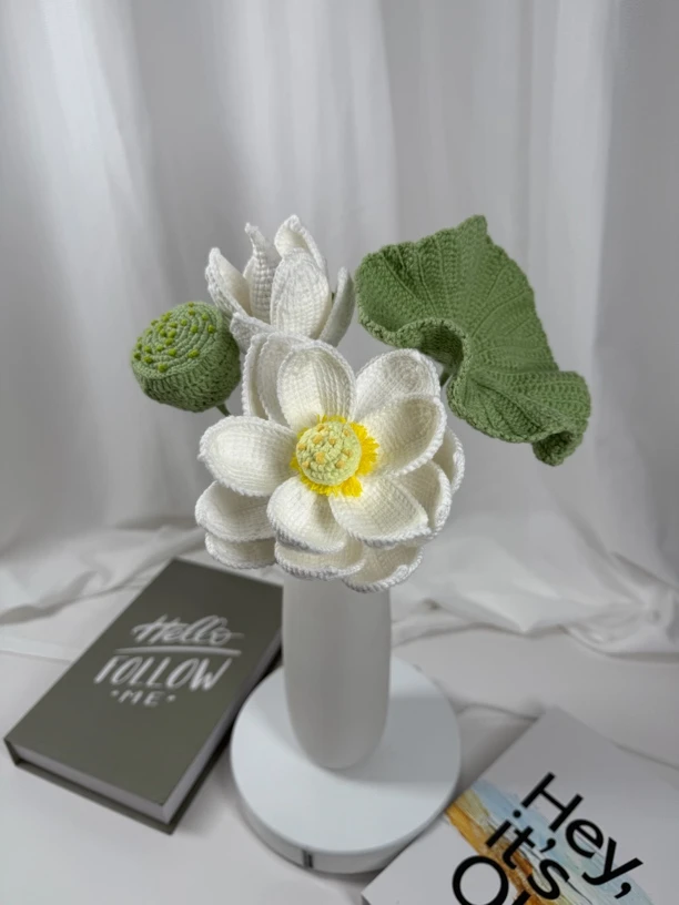 精品荷花手工编织钩织毛线花针织钩织材料包