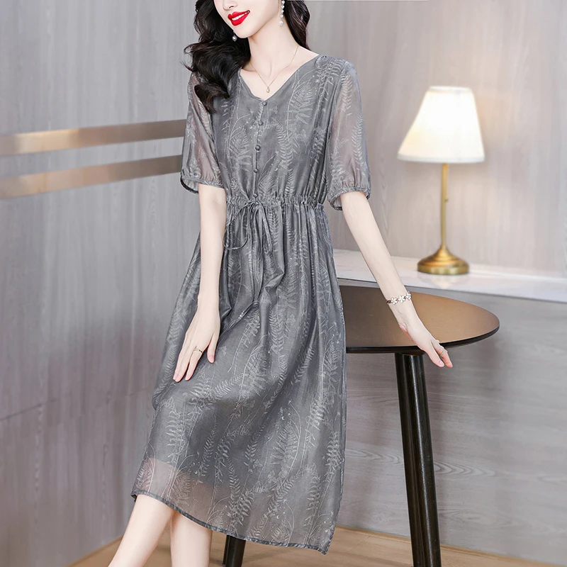 连衣裙宽松2025时尚潮流新款女夏季气质淡雅漂亮收腰仙女裙子女士