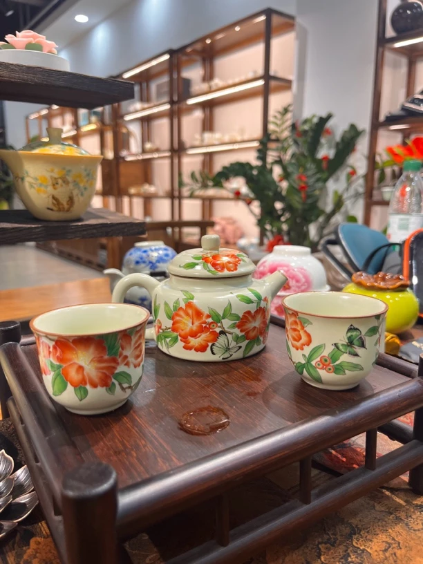 山茶花大号茶具家用陶瓷套组一壶两杯汝窑茶壶