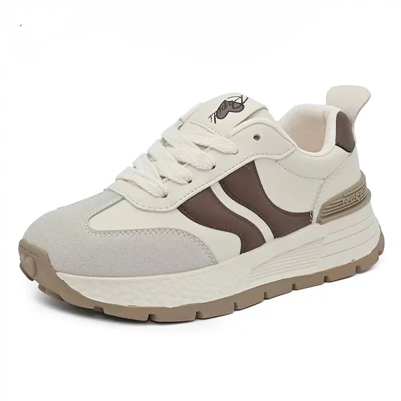 阿甘面包鞋秋季新款7542时尚中跟平底圆头系带休闲鞋24