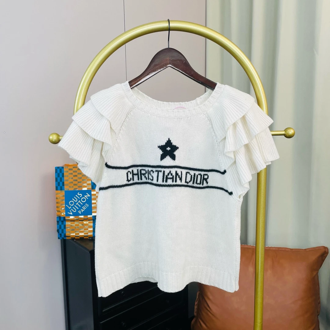 99新 DIOR/迪奥 白色五芒星蝴蝶袖针织短袖 44码/99新 无配件