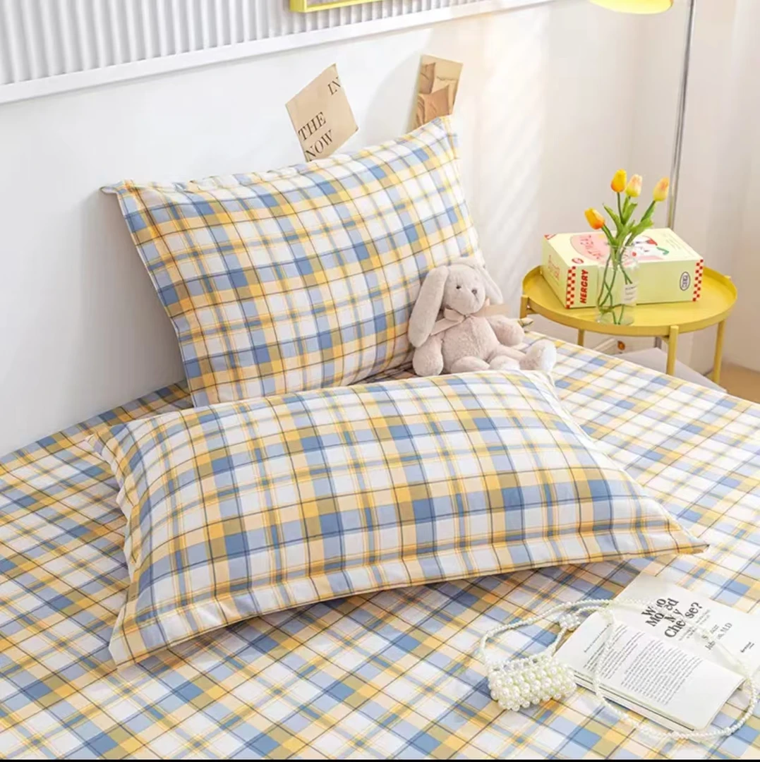 【蓝格调】春夏网红色织水洗 棉枕套简约单双人成人枕头套四季通用F