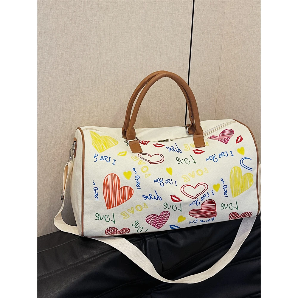 新款单肩帆布短途旅行袋外出大容量手提购物袋百搭学生上课通勤包