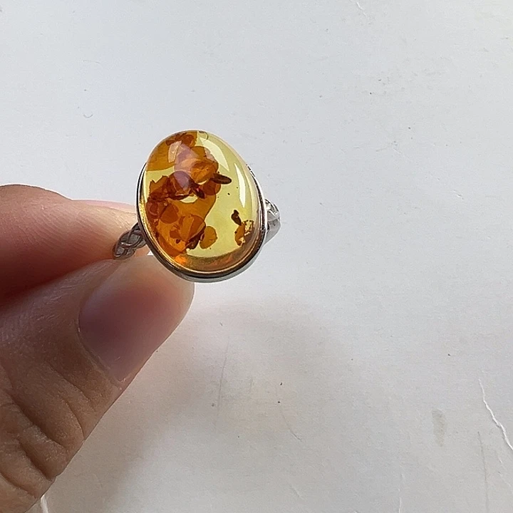 琥珀（花珀）银S925镶嵌戒指