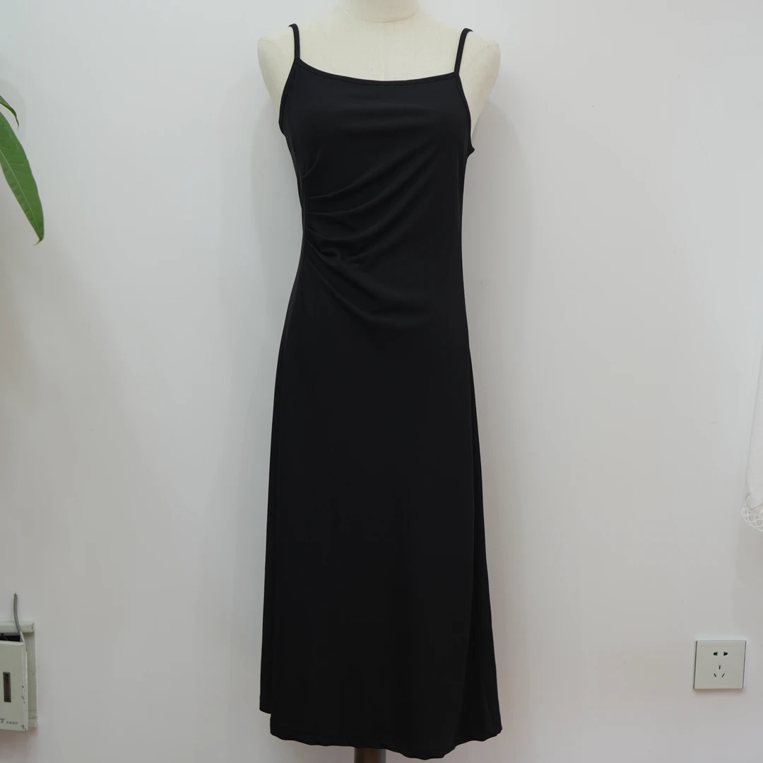 【收腰长裙】吊带长裙礼服褶皱时尚极简风裙子连衣裙