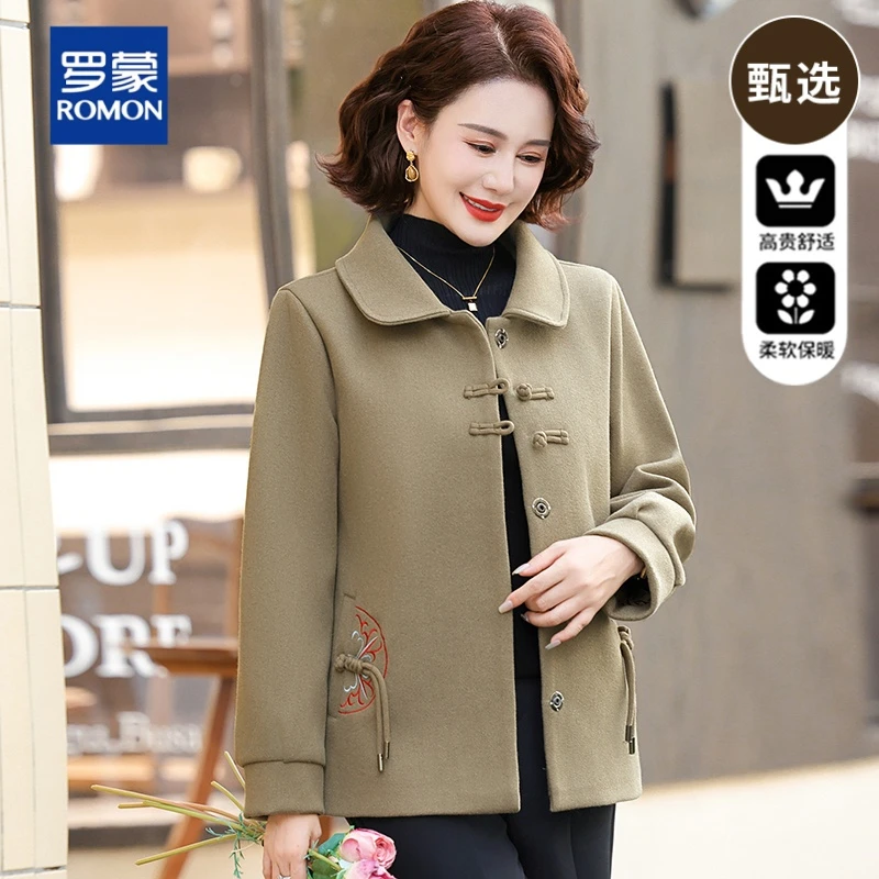 省心穿搭新中式妈妈秋装毛呢外套中老年春秋洋气上衣水貂绒大衣女