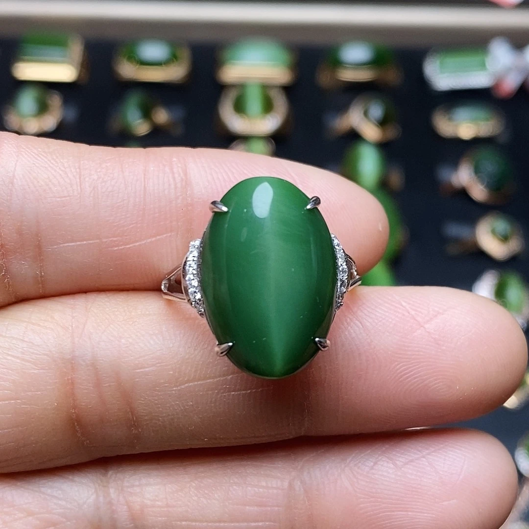 和田玉（碧玉）戒指银S925镶嵌