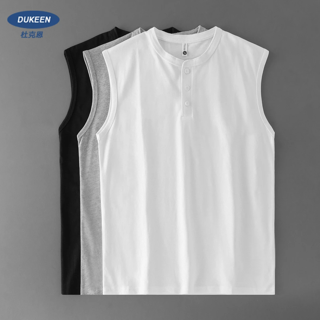 重磅纯棉亨利领背心男夏季2025新款美式复古运动坎肩汗衫无袖T恤