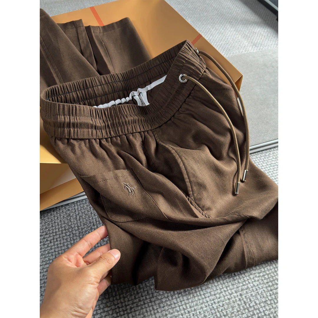 夏季薄款老钱风莱赛尔天丝亚麻裤高级男直夏季男士夏季亚麻阔腿裤