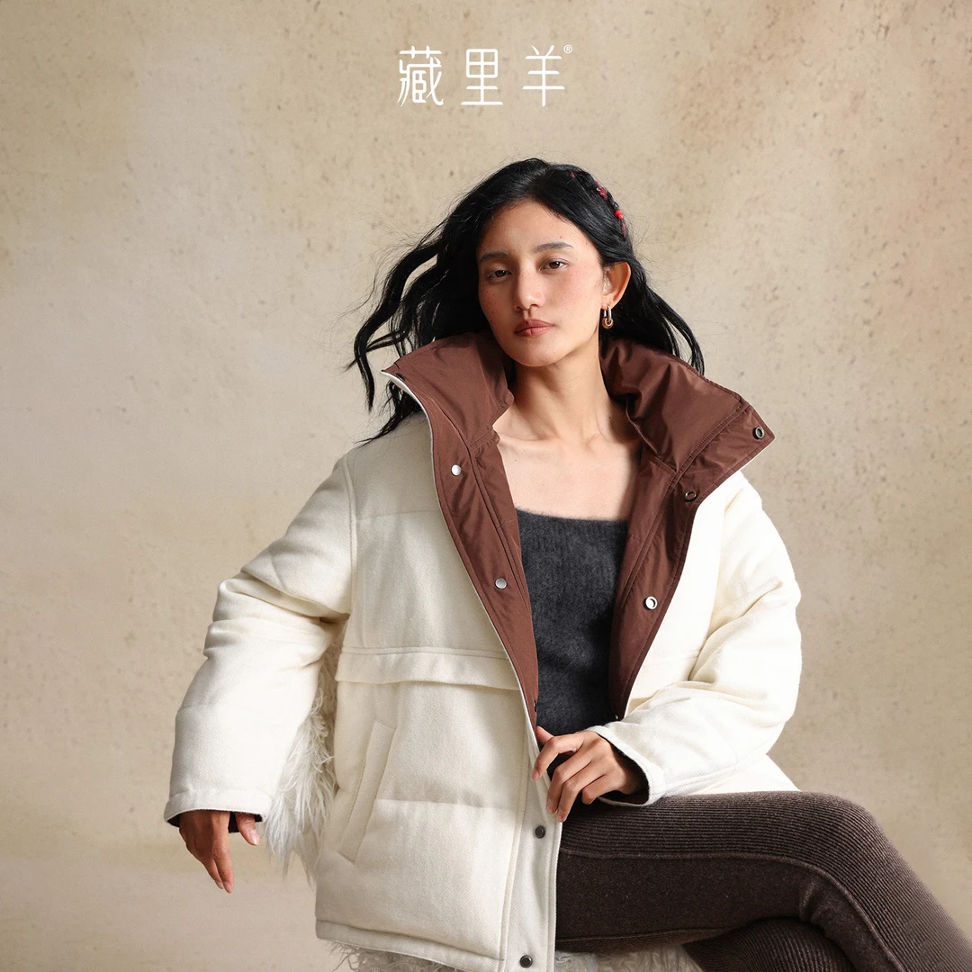 【阳光专属】藏里羊【原种羊】“玫瑰布朗" 双面穿羊绒羽绒服M1510