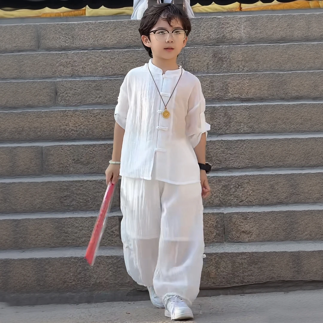 男童夏季套装2025新款洋气中小童新中式两件套男孩透气儿童服装