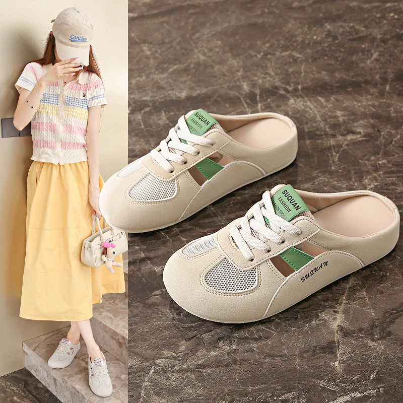 包头半拖鞋外穿鞋子2025夏季新款休闲一脚蹬懒人薄底小白鞋K3907