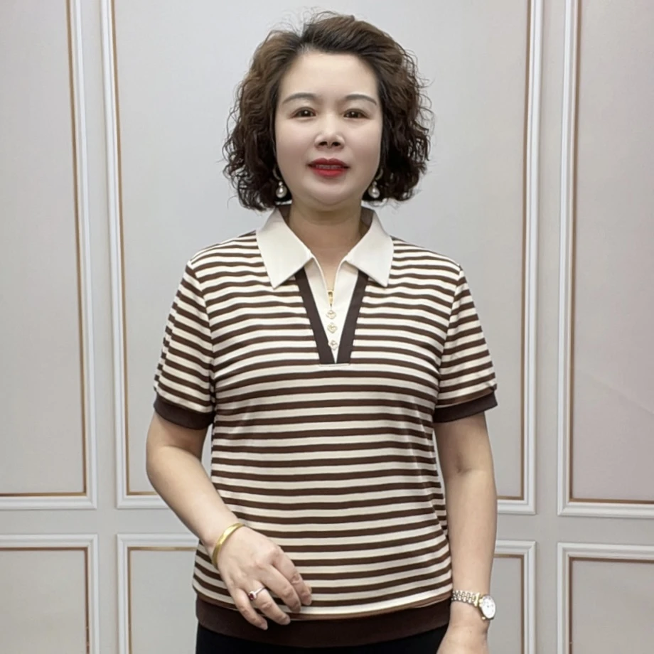 2025夏季时尚短袖新款洋气减龄气质薄款宽松女士显瘦百搭妈妈装