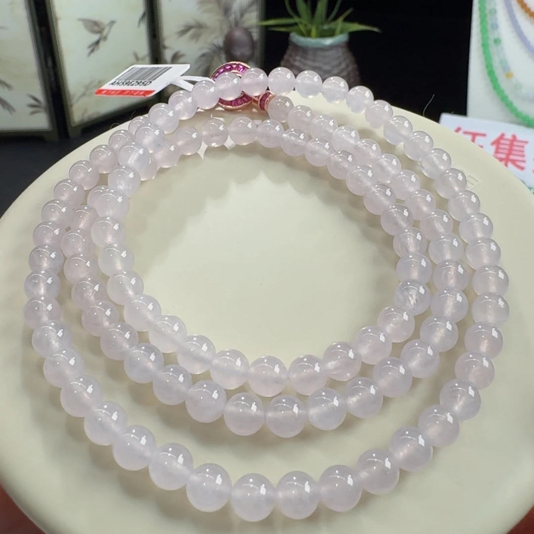 未镶嵌手链翡翠冰少女粉长串6mm