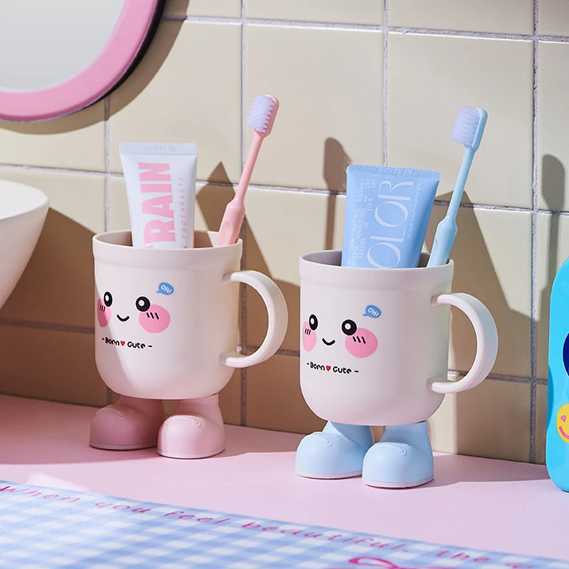 Q比儿童萌趣刷牙杯创意塑料卡通漱高脚漱口杯宝宝可爱防摔洗漱杯