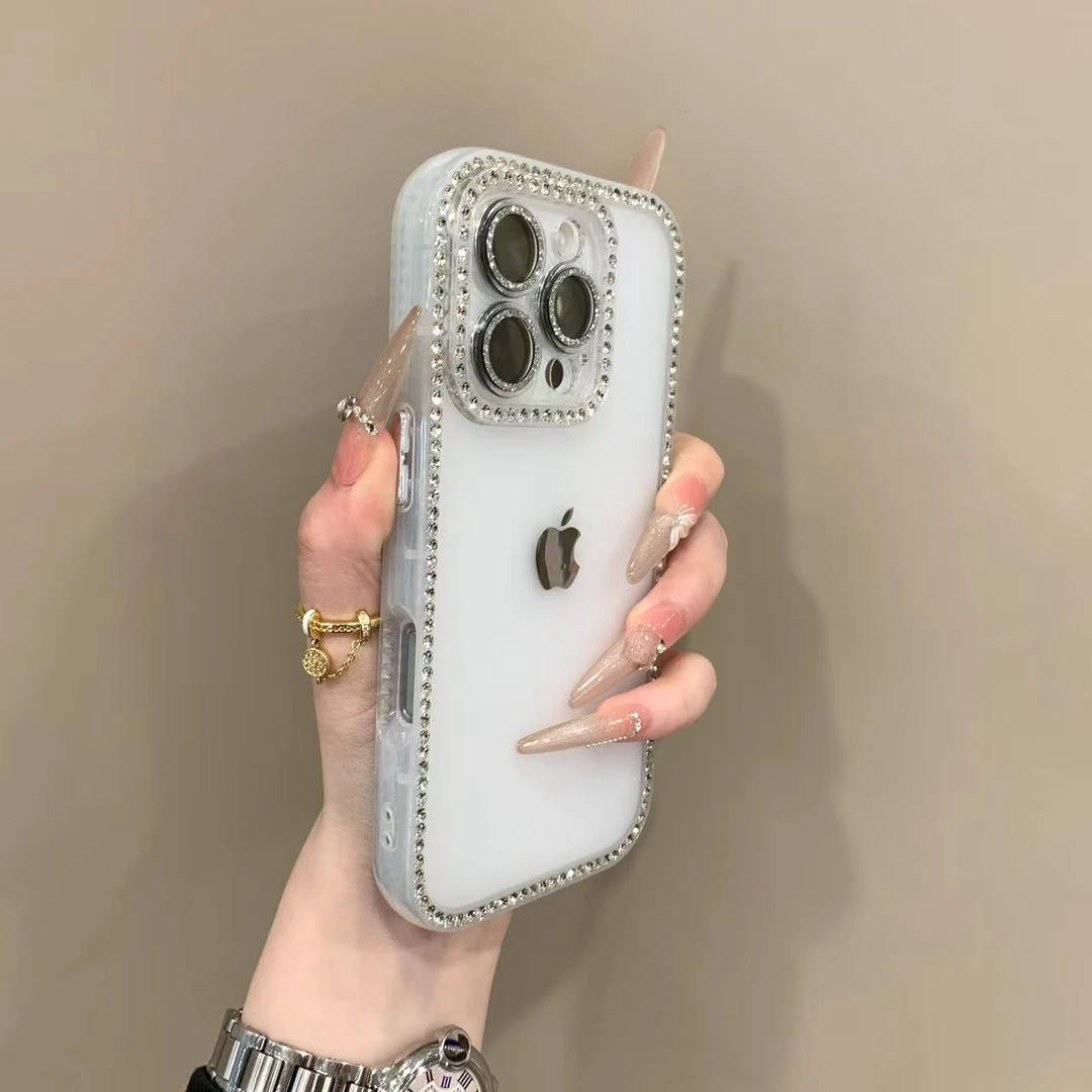 小清新果冻镶钻适用iPhone16promax手机壳15pro时尚14镜头膜13女