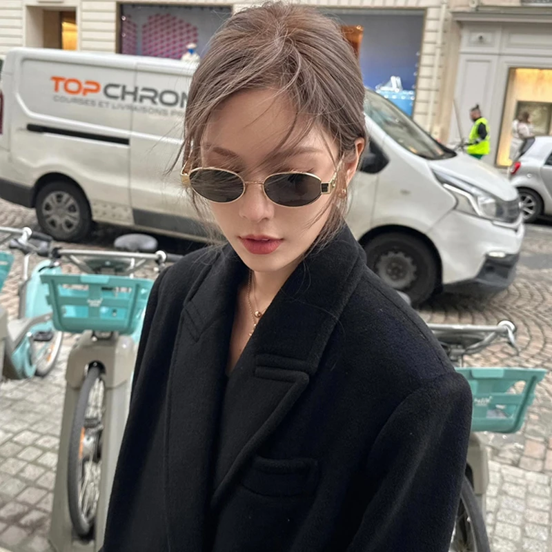 复古港风金属椭圆形墨镜女小框拍照凹造型防晒防紫外线遮阳太阳镜