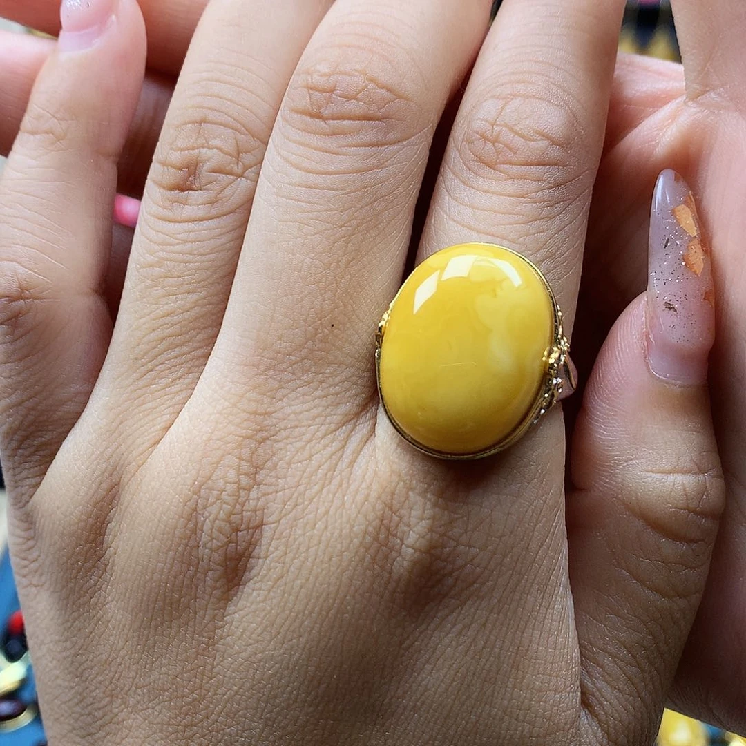 银S925镶嵌蜜蜡戒指戒指