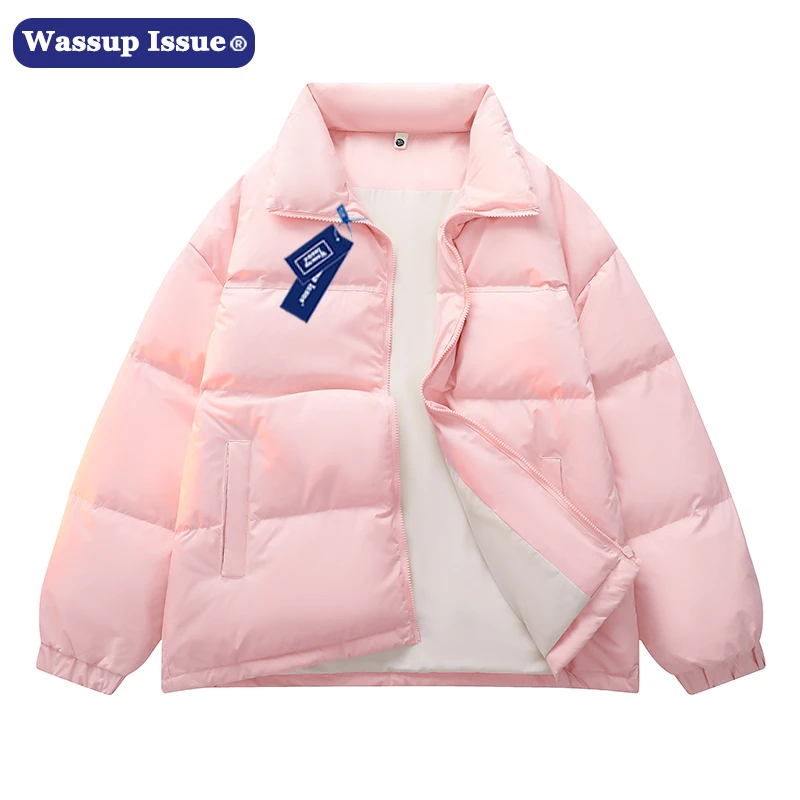 WASSUP ISSUE美式复古纯色立领羽绒服男款冬季宽松百搭情侣棉服潮
