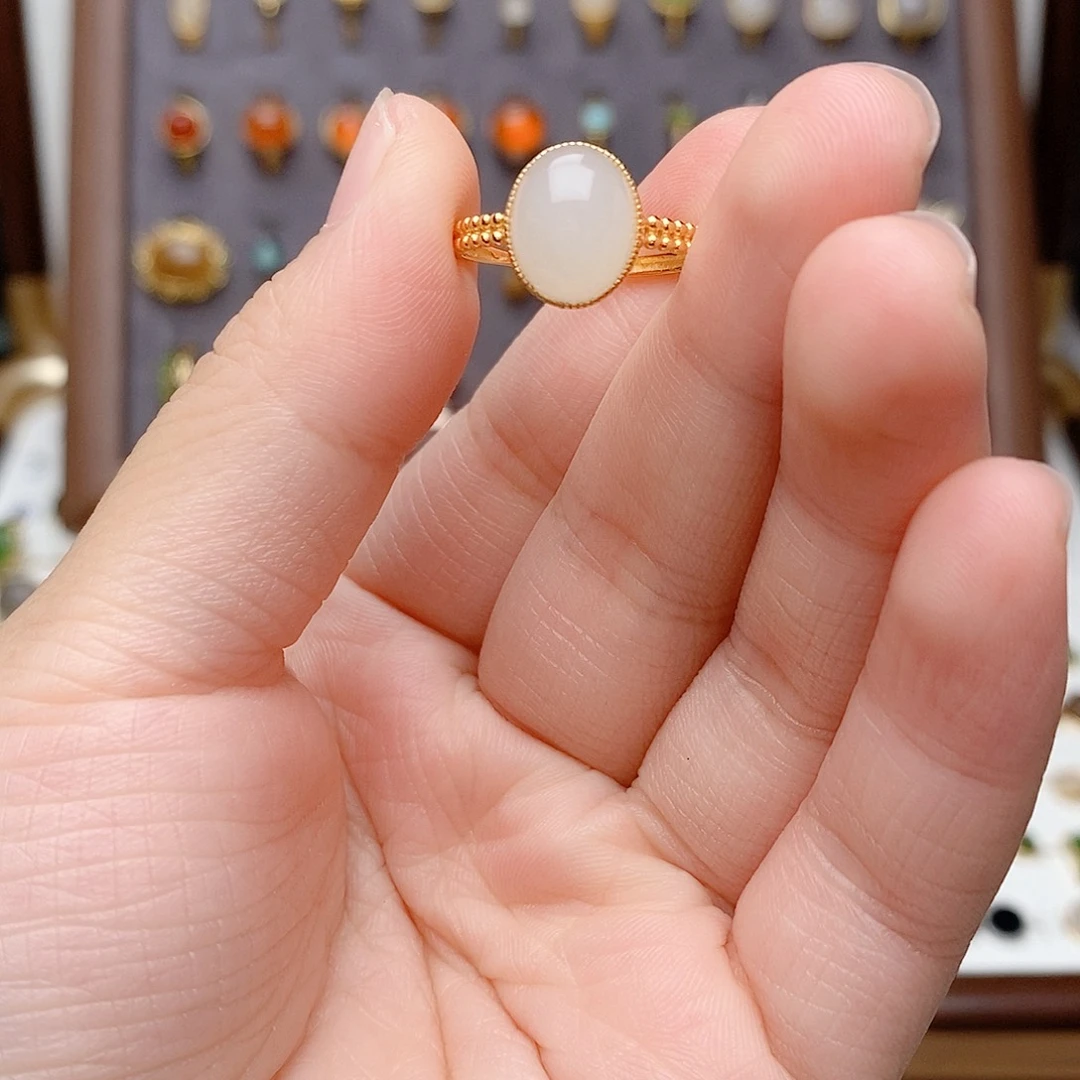 和田玉银S925镶嵌戒指