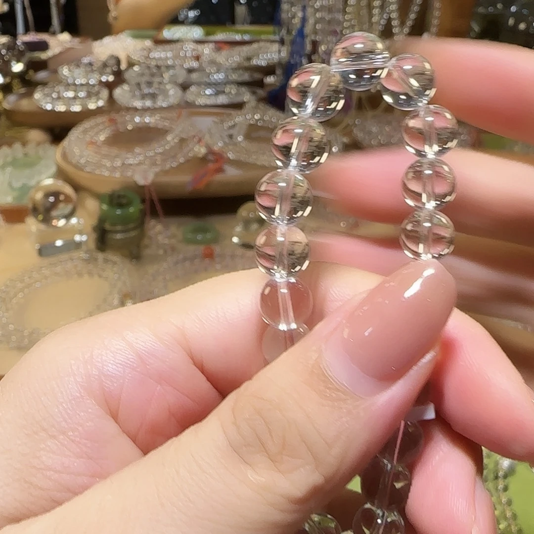 囍***づ未镶嵌手链水晶天然白水晶全净体8颗