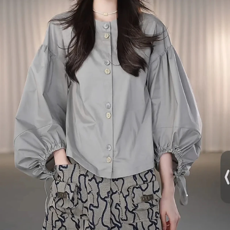 新款爆款系带甜美减龄泡泡袖洋气长袖衬衫5301005