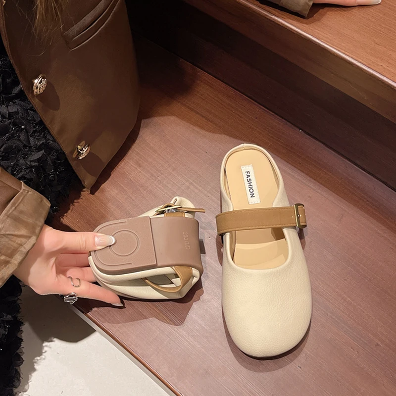 软底包头半拖鞋女外穿2025春夏新款百搭平底鞋一脚蹬孕妇半托单鞋