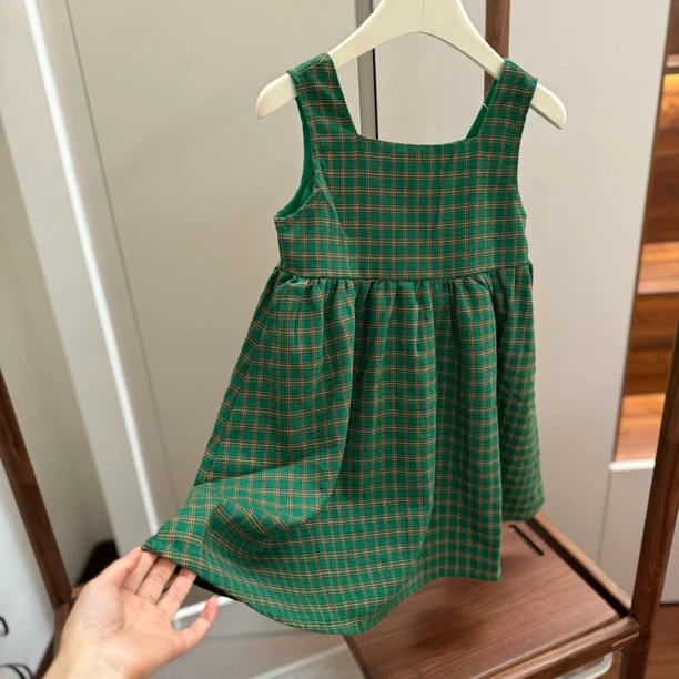 【编号S53】YQ2039-05-儿童格子背带裙 绿色-CC+