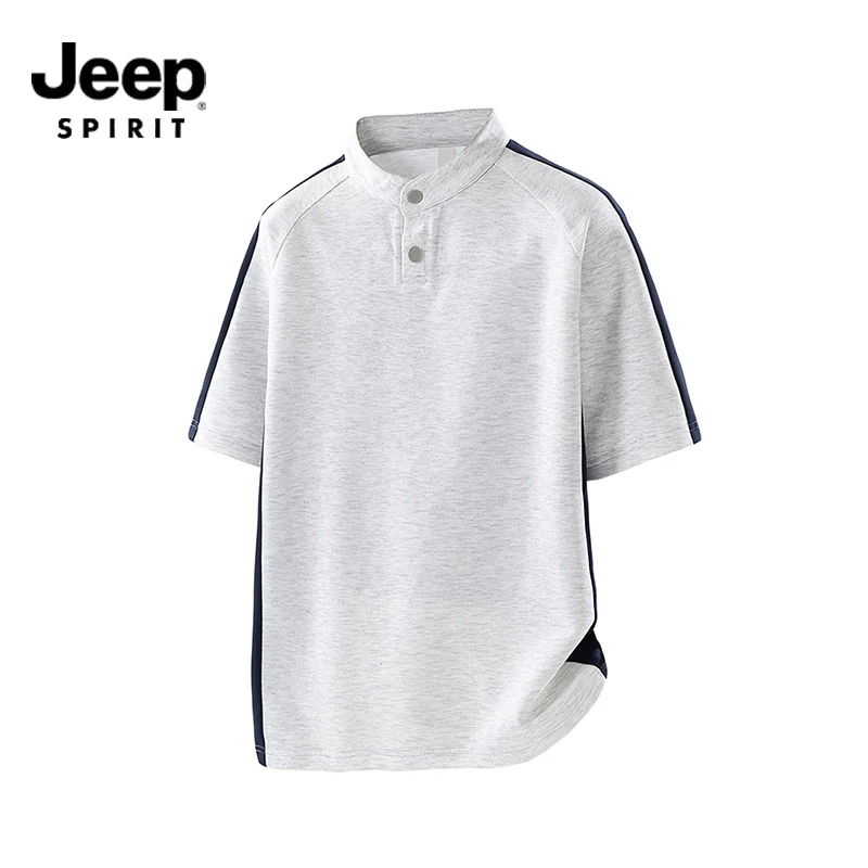 JEEPSPIRIT吉普新款短袖男士t恤夏季宽松百搭两粒扣撞色polo衫潮