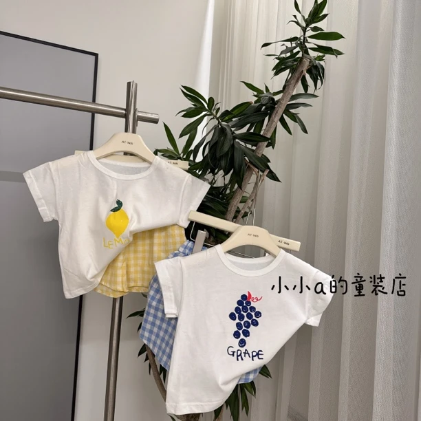 2025新款韩版水果格子两件套儿童套装夏季男女童婴儿宝宝短袖