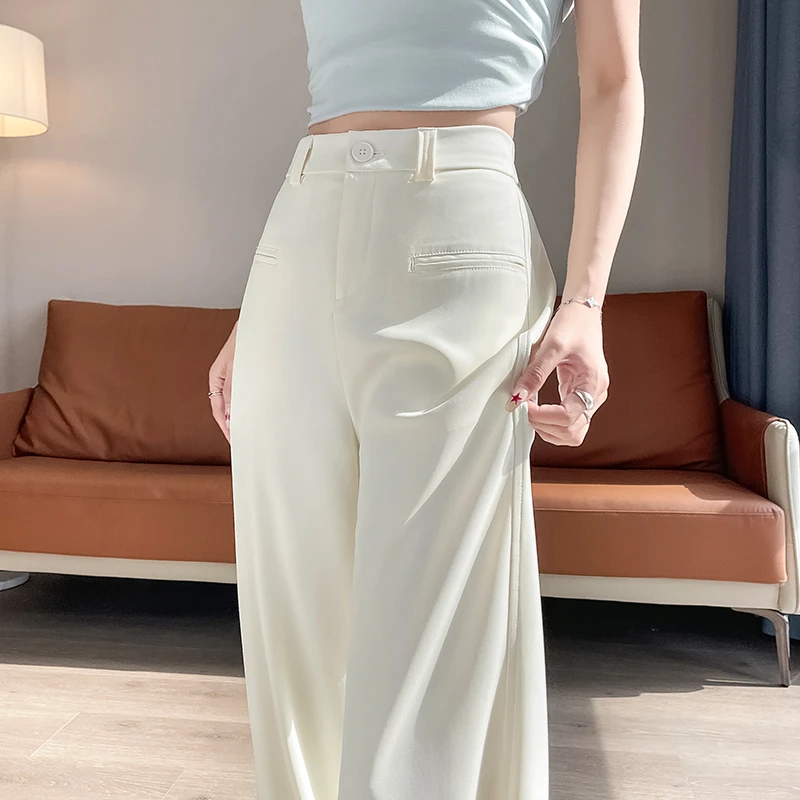 夏季薄款冰丝窄版阔腿裤女高腰垂感休闲女裤夏天直筒高级感西装裤