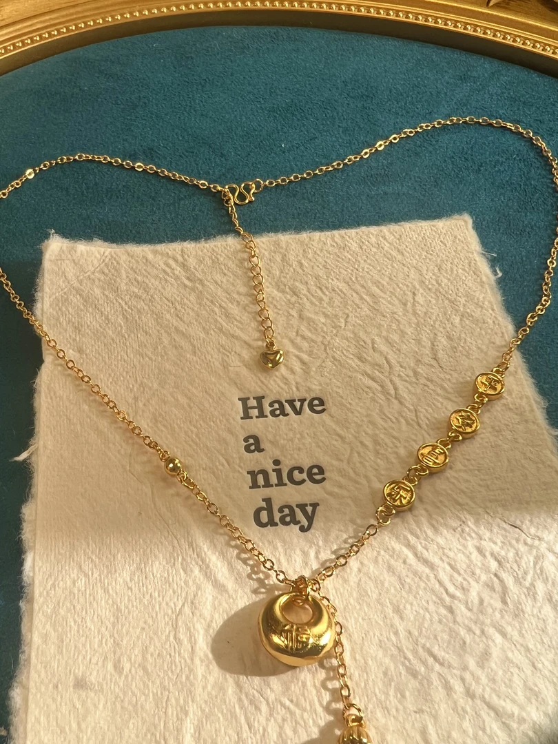 铜合金项链 铜合金 时尚小众流苏平安喜乐小胖福锁骨链简约百搭