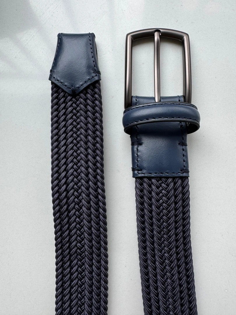 杰家新款男士手工编织弹力可再生人造丝麻编腰带