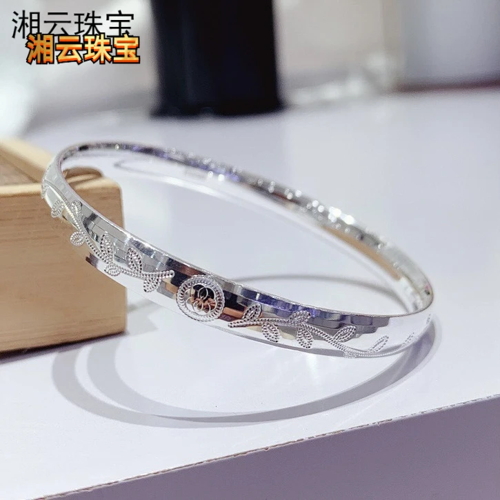 湘云 足银手镯 999闭口手镯5G工艺时尚亮面镯子实心光面传承素款