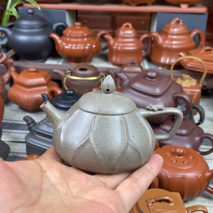 茶壶紫砂莲瓢130cc原矿蟹壳青紫砂特价