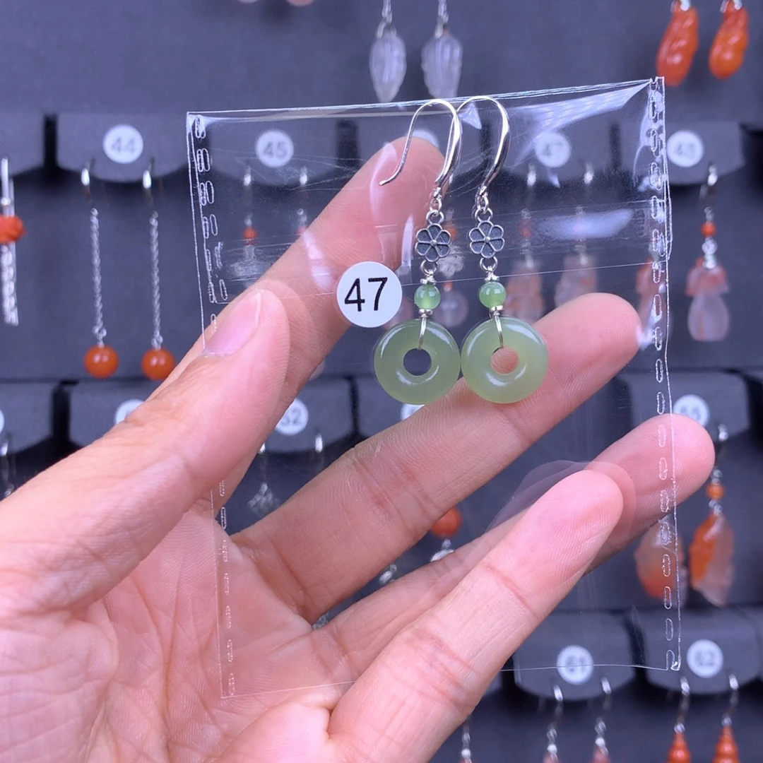 和田玉耳饰银S925镶嵌茈*子