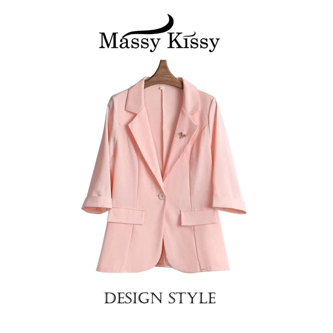 高级款气质百搭时尚小西装修身御姐风短款外套-【粉色】3388