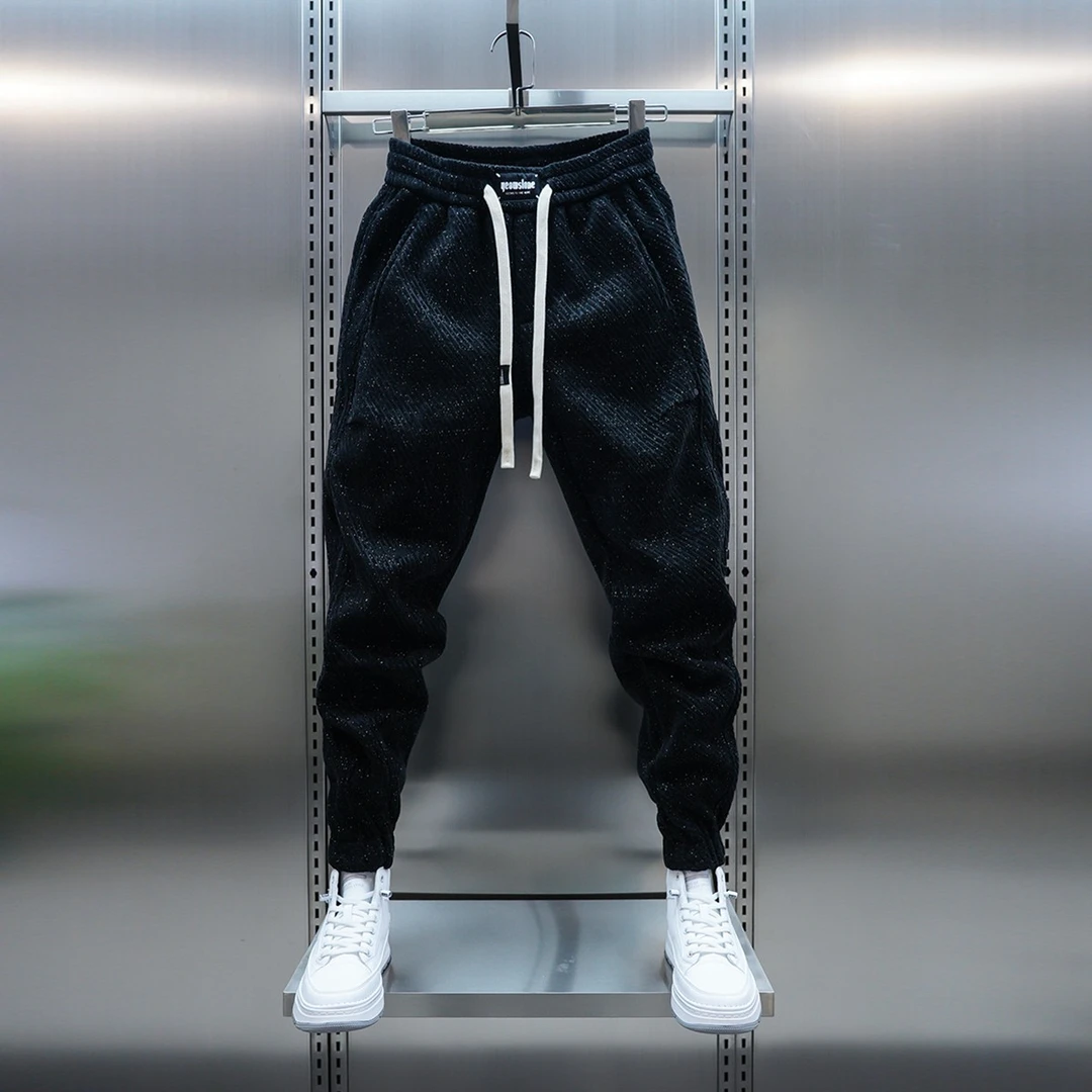 潮流男士新款加绒春秋休闲裤弹力松紧腰束脚裤百搭宽松运动卫裤