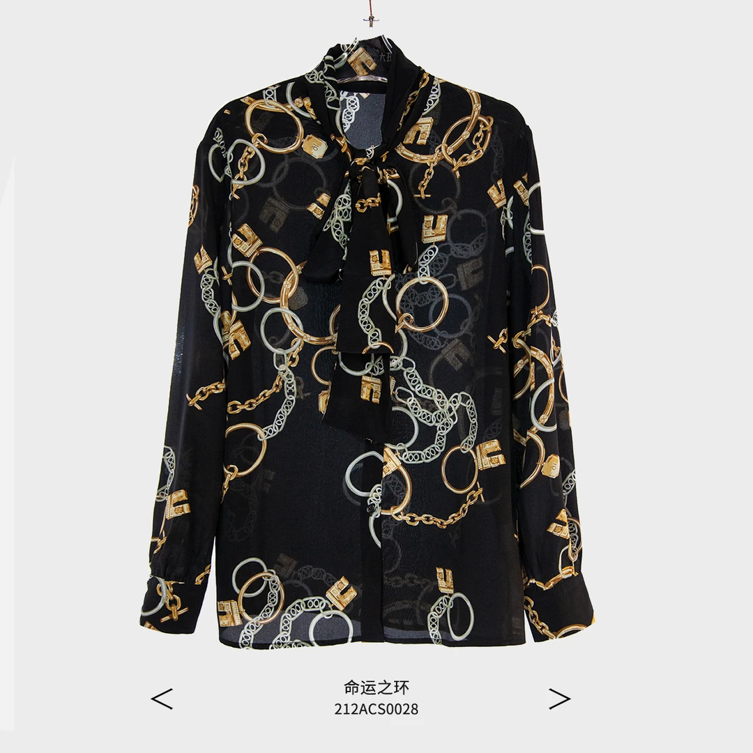 六丑【命运之环】新款时尚气质经典黑色金扣锁链衬衫212ACS0028