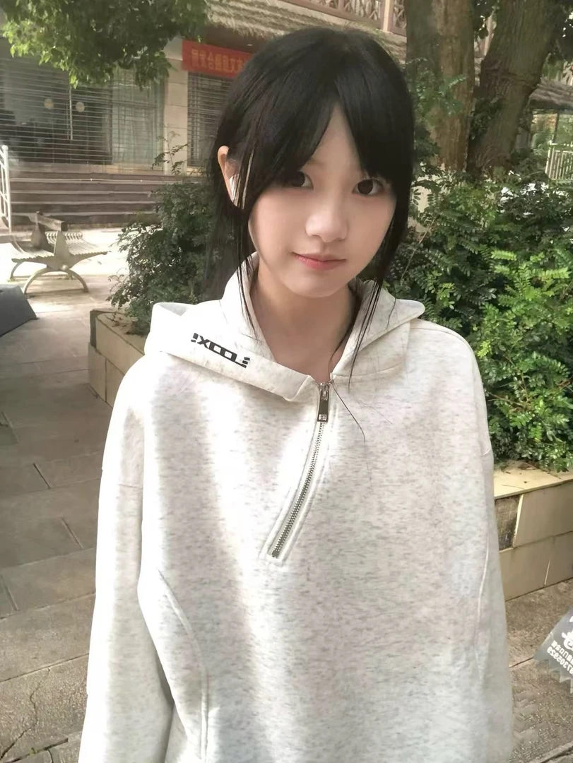 秋季美式斜拉链幻影字母印花外套宽松国潮解构打褶连帽卫衣帽衫潮