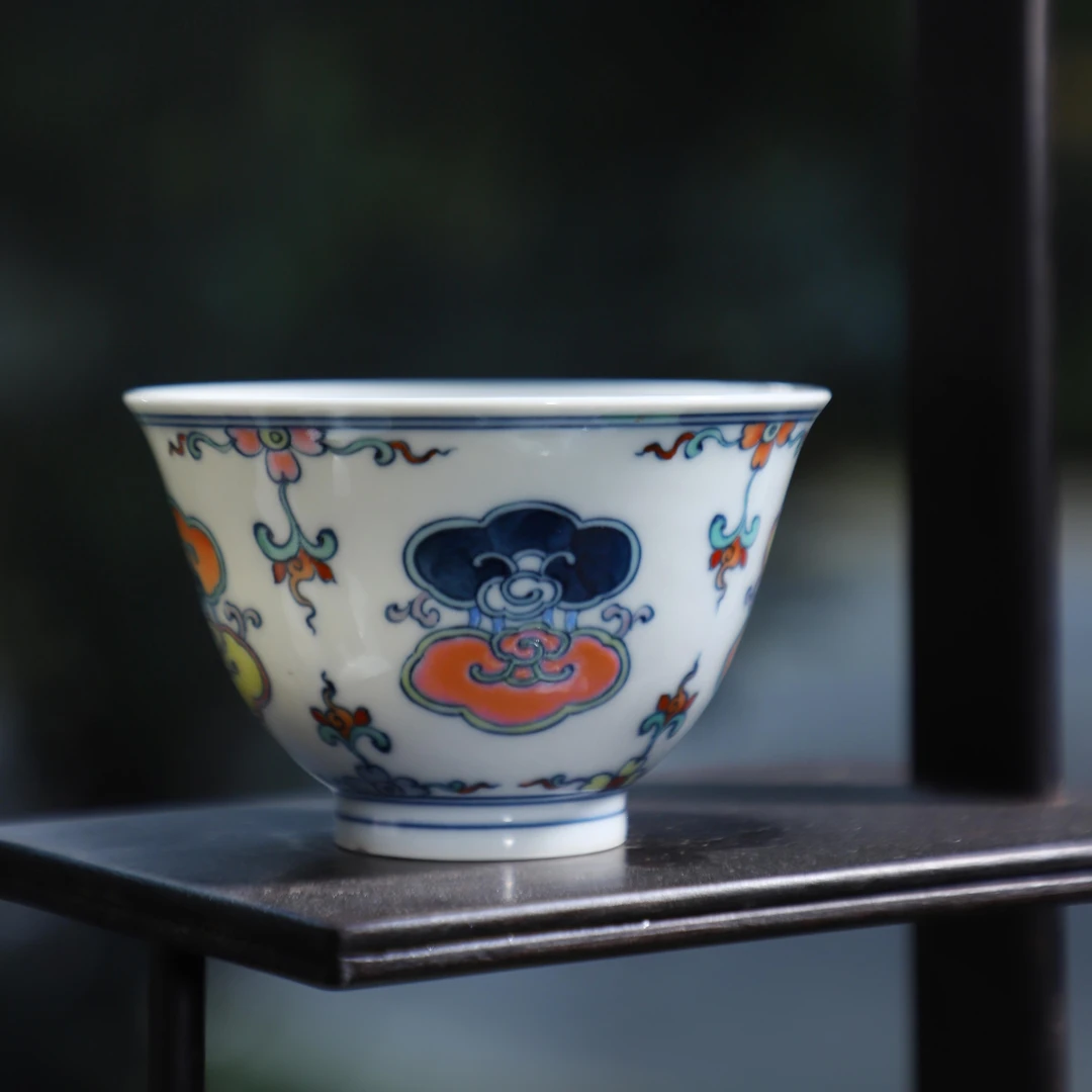 【钟家窑】斗彩灵芝杯单杯