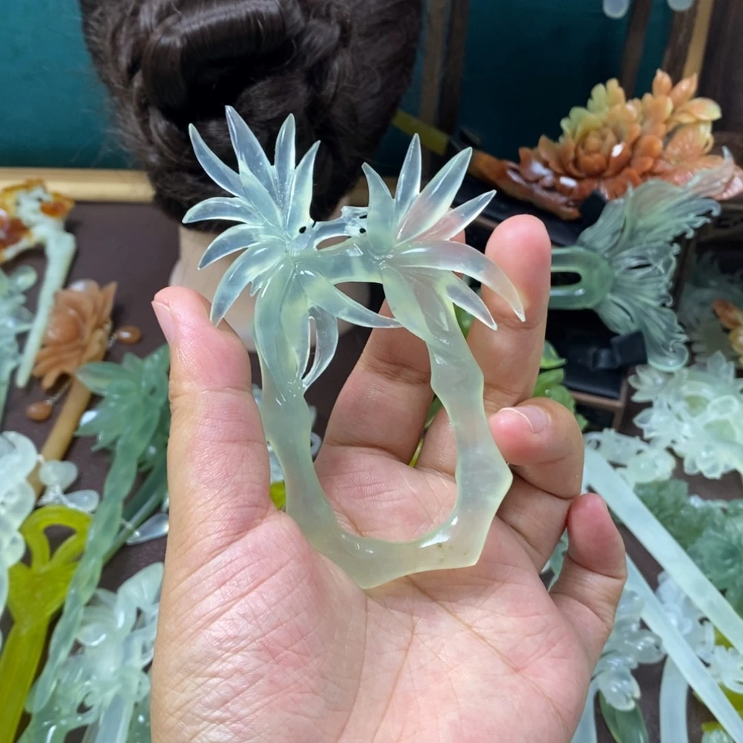 阡***梦蛇纹石玉未镶嵌发饰