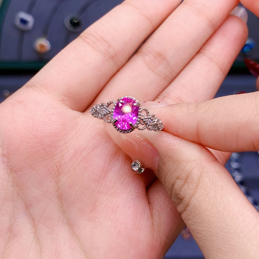 彩色蓝宝石戒指银S925镶嵌