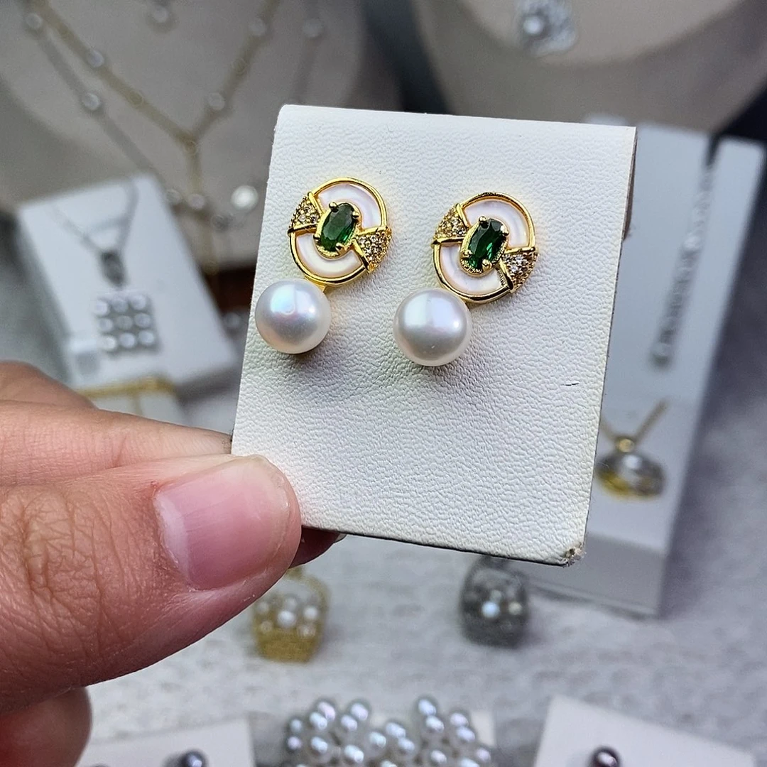 淡水珍珠耳饰银S925镶嵌