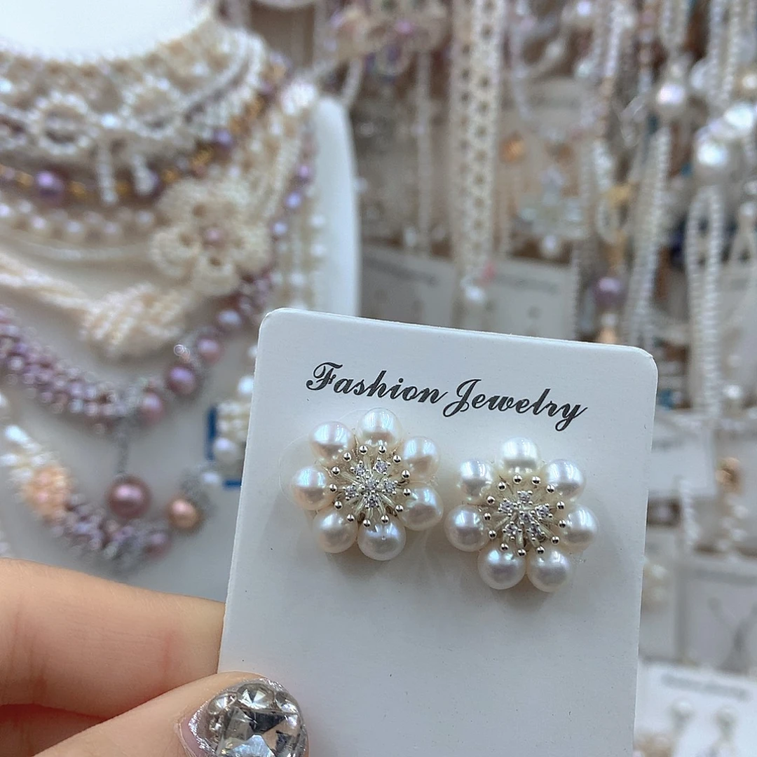 耳饰银S925镶嵌淡水珍珠