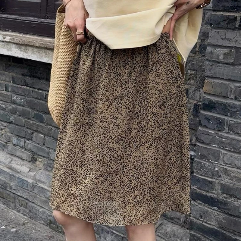 2025夏季复古豹纹薄款A字裙女新款慵懒风高腰显瘦气质中款半身裙