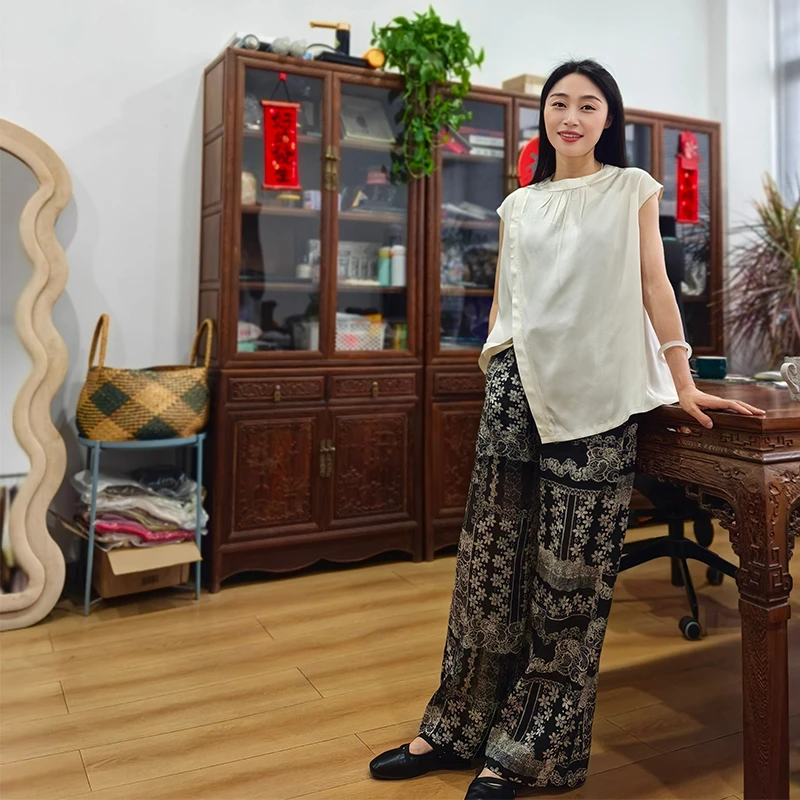 23姆米纯色满桑双宫绸圆领设计不规则开衩衬衣252254-1-3