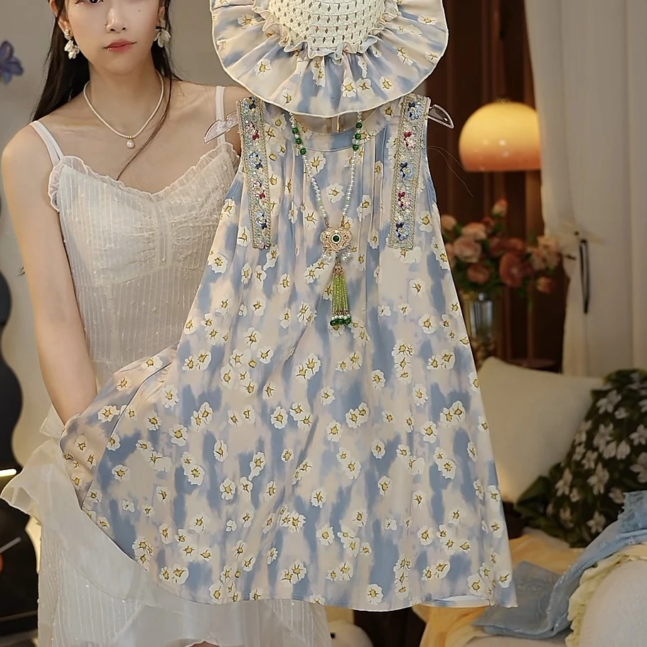 夏季新款儿童波西米亚碎花无袖连衣裙女童长裙HCB547-tylj