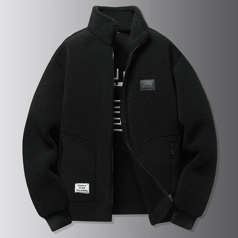 【大码男装】秋冬加厚加绒颗粒绒夹克外套加肥加大立领抓绒外套